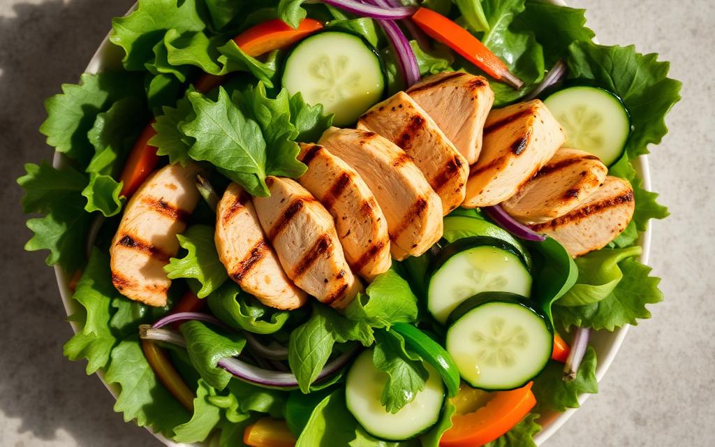 Salada morna de frango grelhado