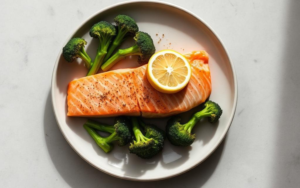 Salmão com brócolis e limão